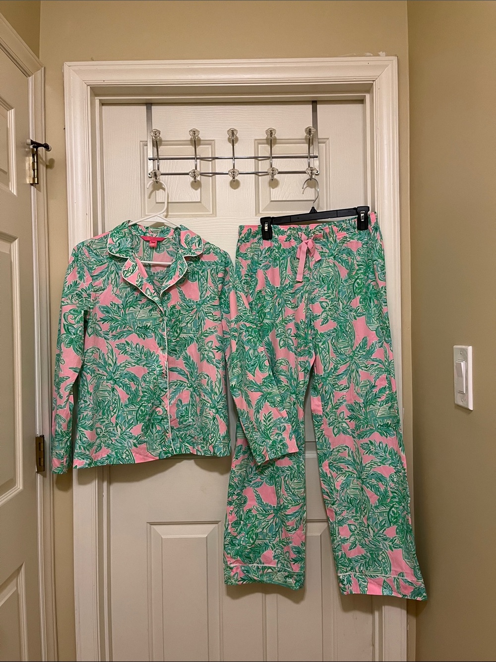 Lilly Pulitzer Pink and Green Tropical-Print Kids Pajama Set